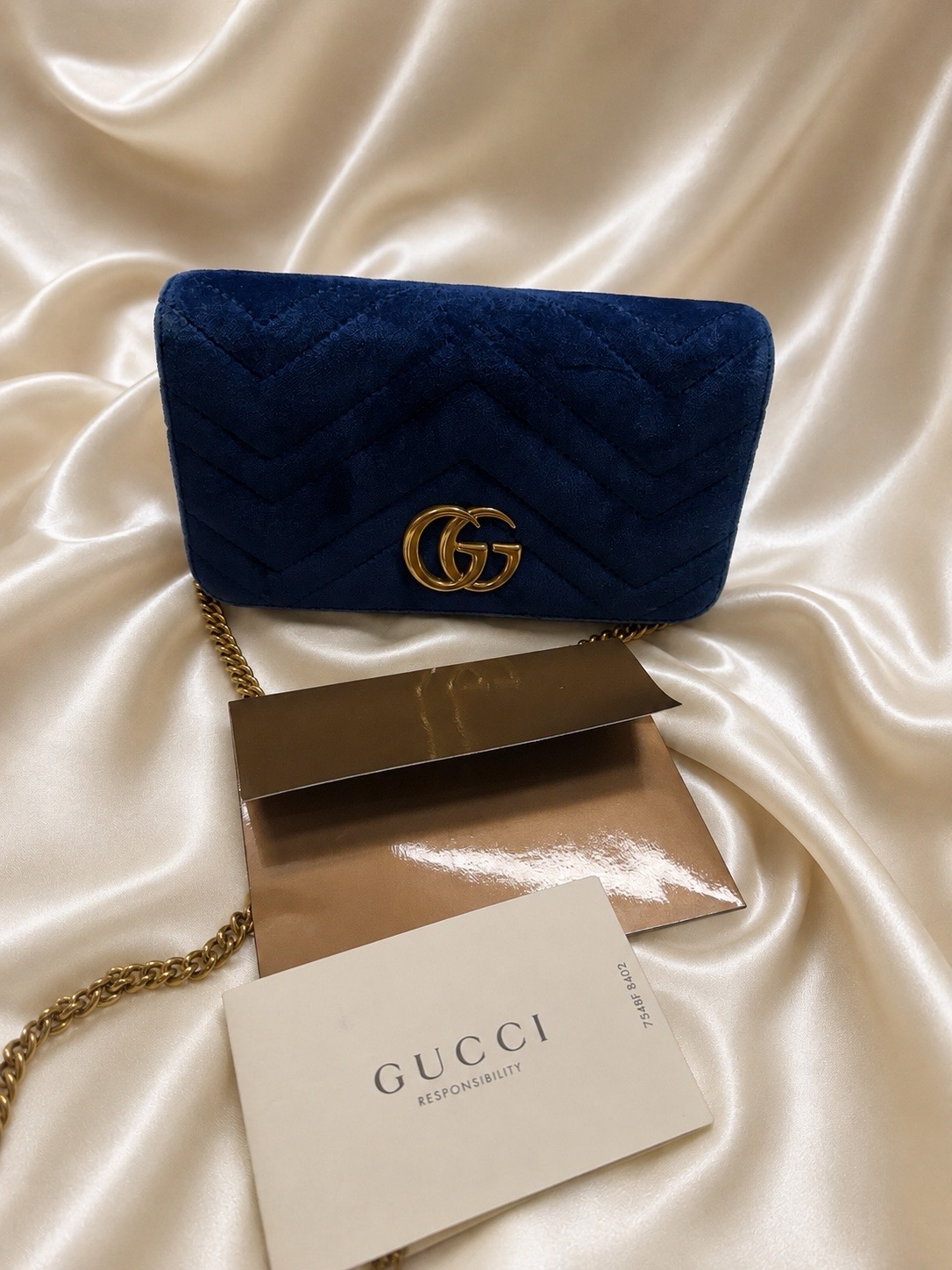 Gucci Marmont Matelasse Blue Velvet Crossbody Flap