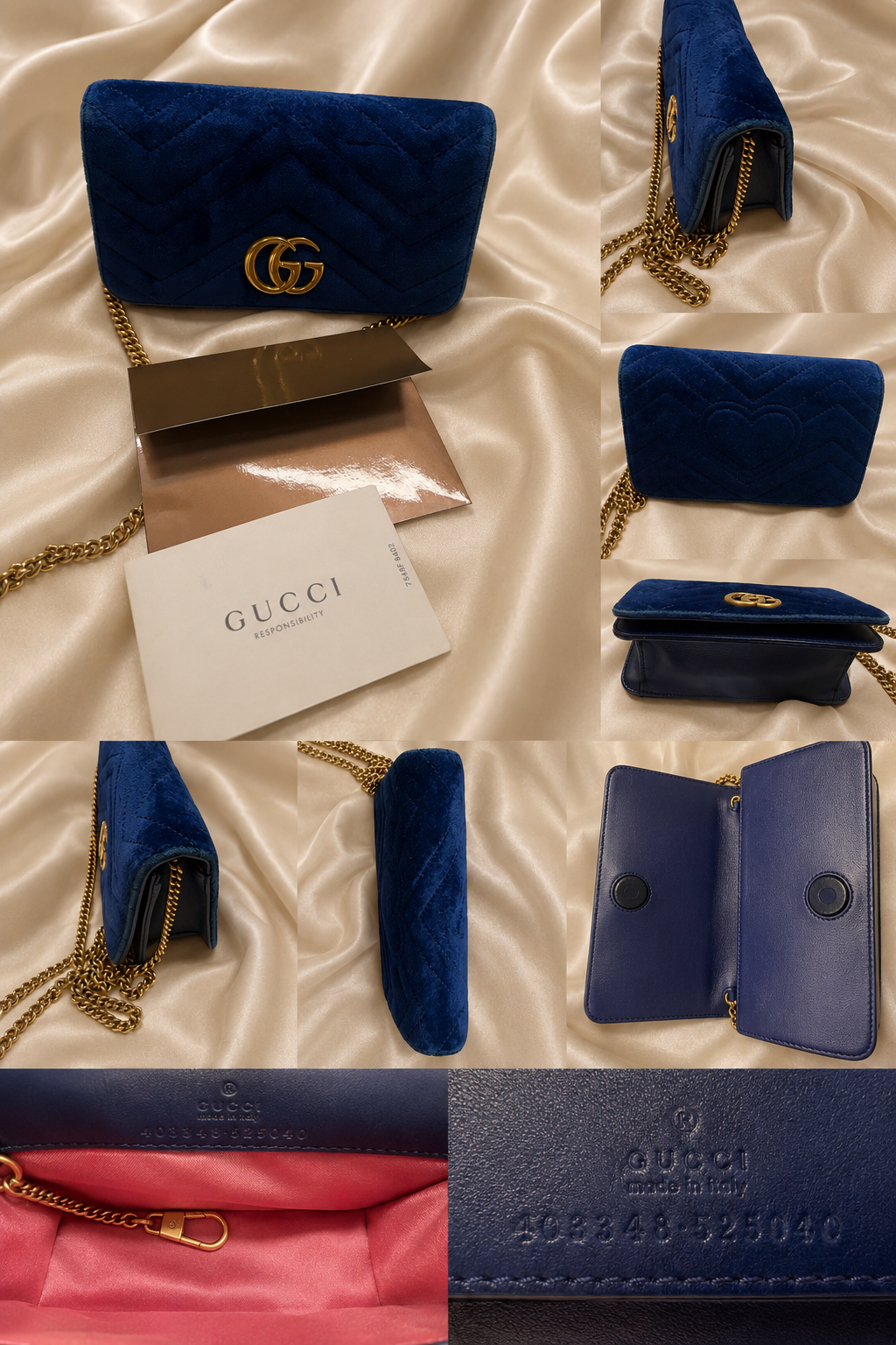 Gucci Marmont Matelasse Blue Velvet Crossbody Flap