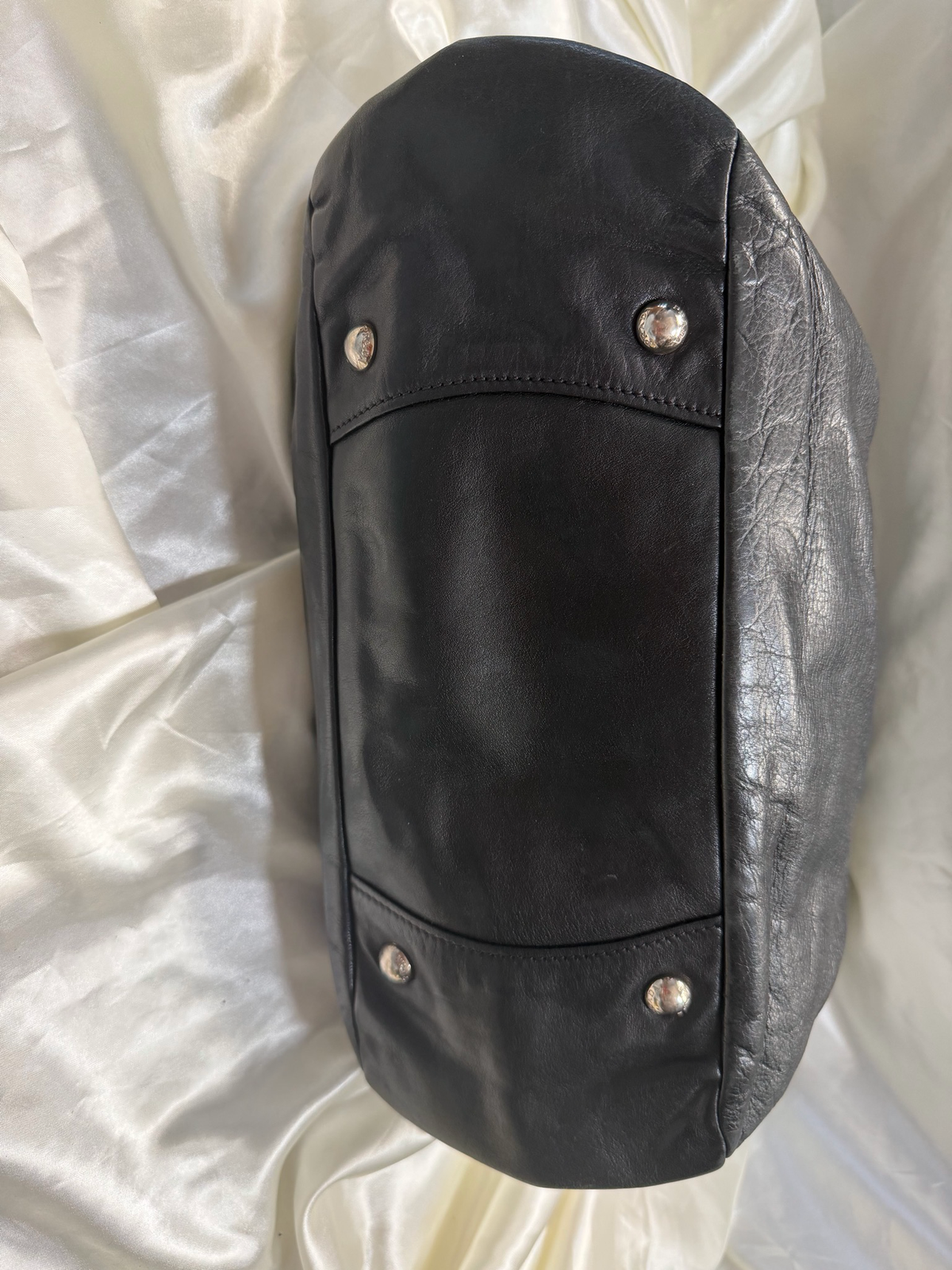 Prada Soft Calfskin Leather Side Pockets Hobo Shoulder Bag in Black