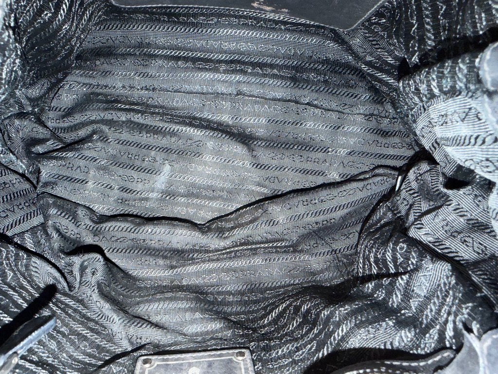 Prada Soft Calfskin Leather Side Pockets Hobo Shoulder Bag in Black