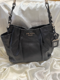 Prada Soft Calfskin Leather Side Pockets Hobo Shoulder Bag in Black