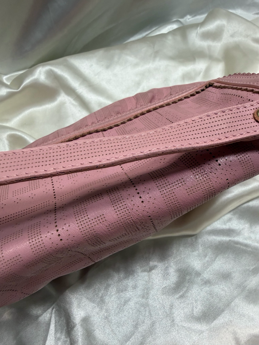 Fendi Zucca Perforated Flap Chef Hobo Leather Shoulder Bag in Pink