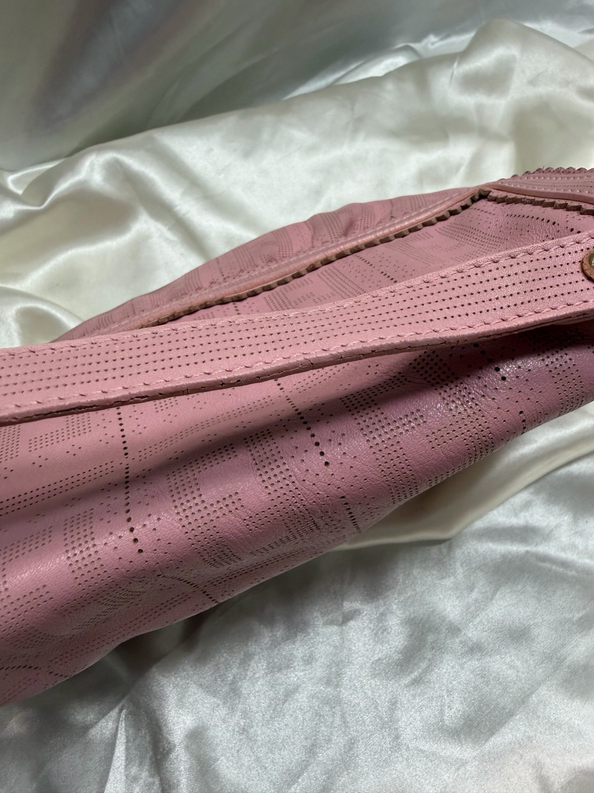 Fendi Zucca Perforated Flap Chef Hobo Leather Shoulder Bag in Pink