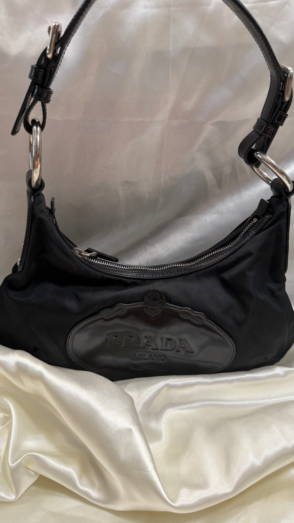 Prada Nylon Tessuto Jacquard Hobo Shoulder in Black