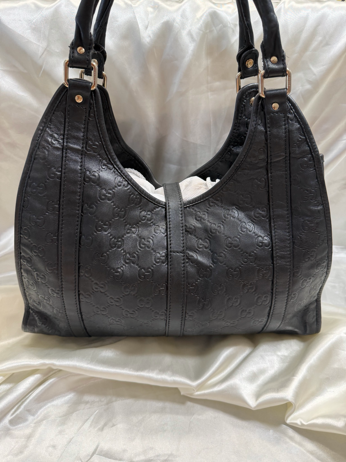 Gucci Monogram Leather Guccissima Joy Tote Bardot Shoulder Bag in Black