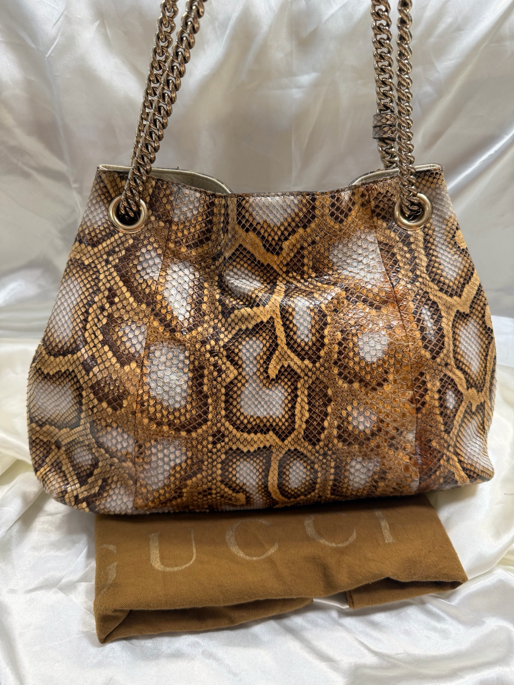 Gucci Python Medium Soho Chain Tote Shoulder Bag
