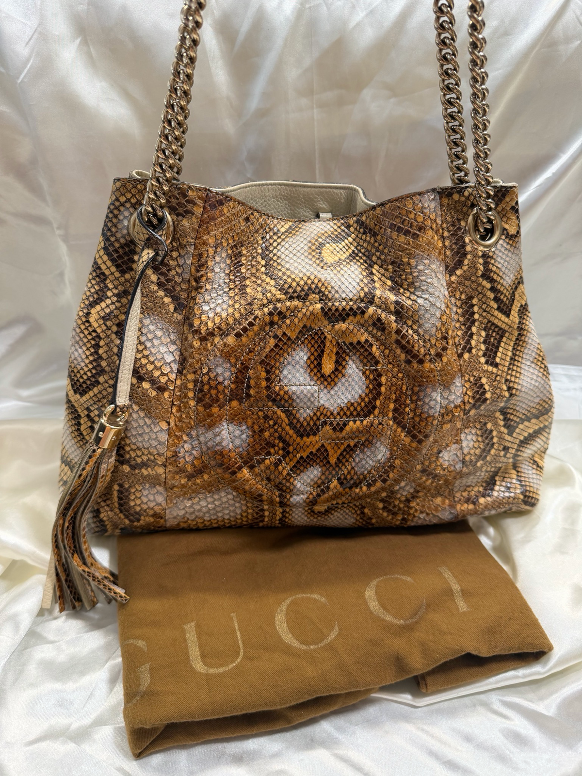 Gucci Python Medium Soho Chain Tote Shoulder Bag