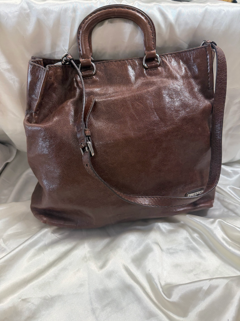 Prada Vitello Shine Convertible Crossbody Messenger Sling