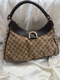 Gucci Monogram Canvas Abbey Tote Hobo D Ring Shoulder Bag