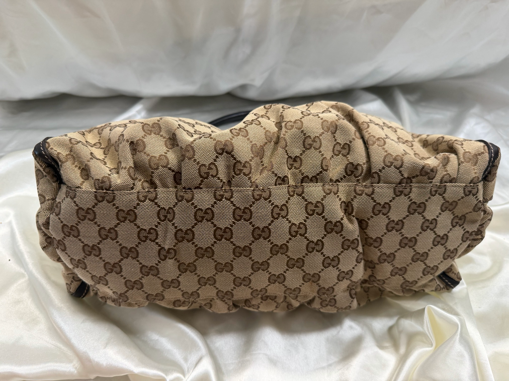 Gucci Monogram Canvas Abbey Tote Hobo D Ring Shoulder Bag