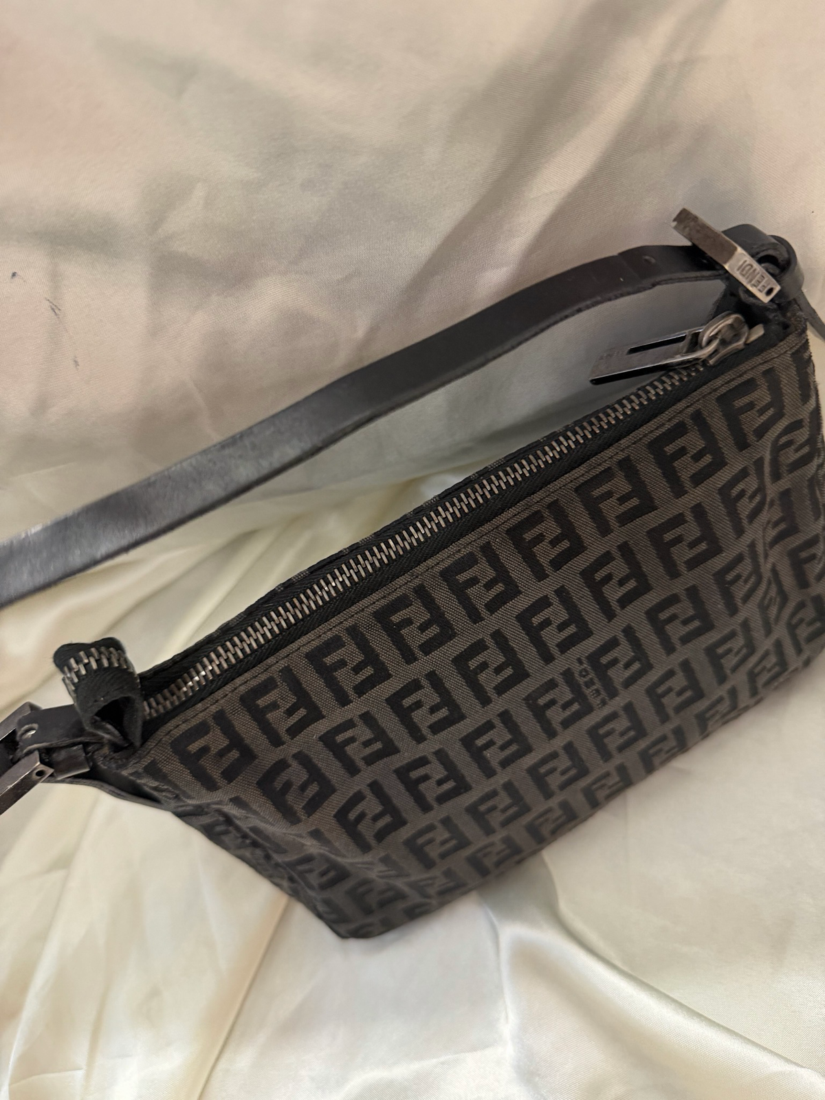 Fendi Zucca Pochette Zipper Hobo Shoulder Bag