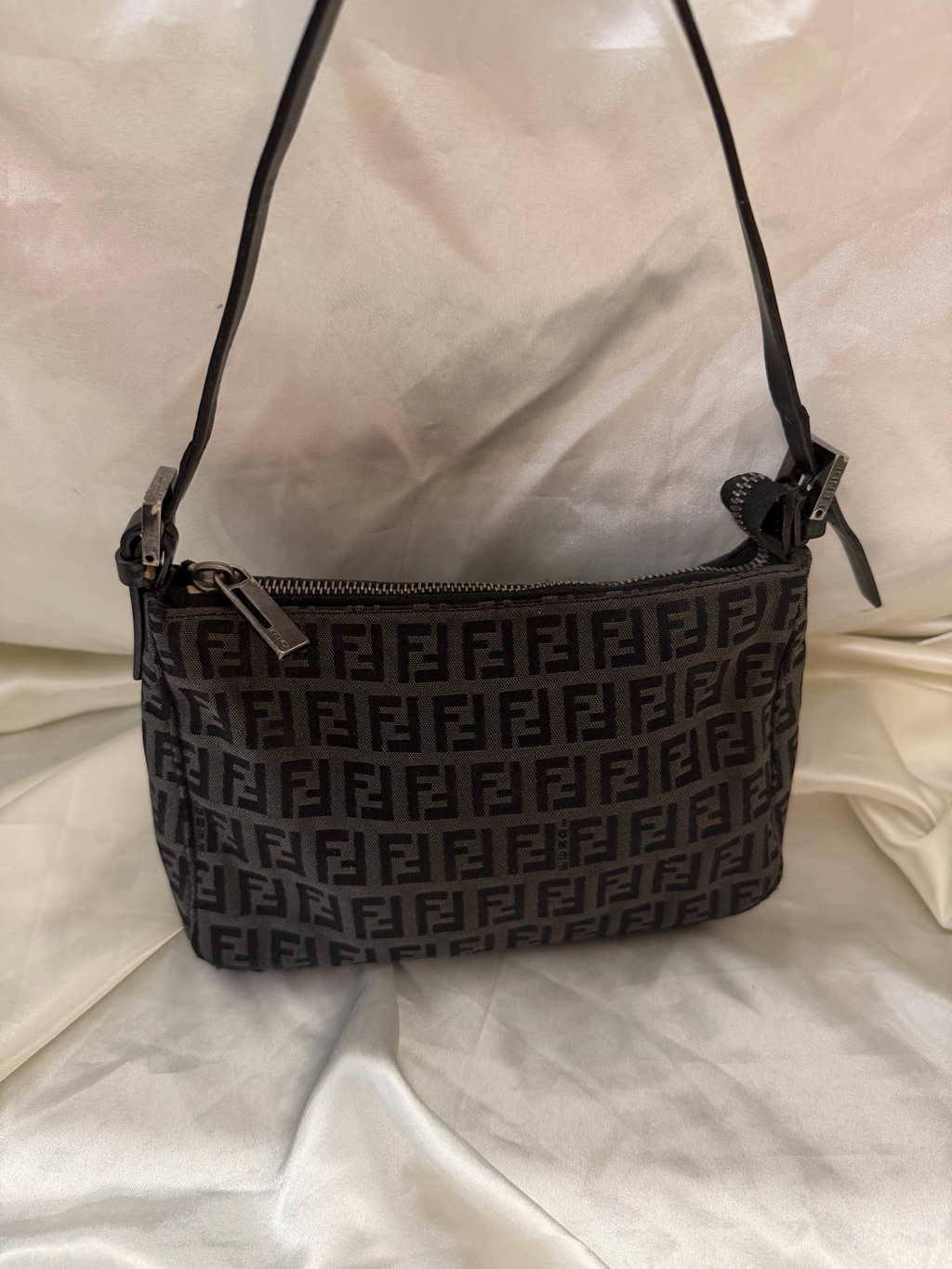 Fendi Zucca Pochette Zipper Hobo Shoulder Bag