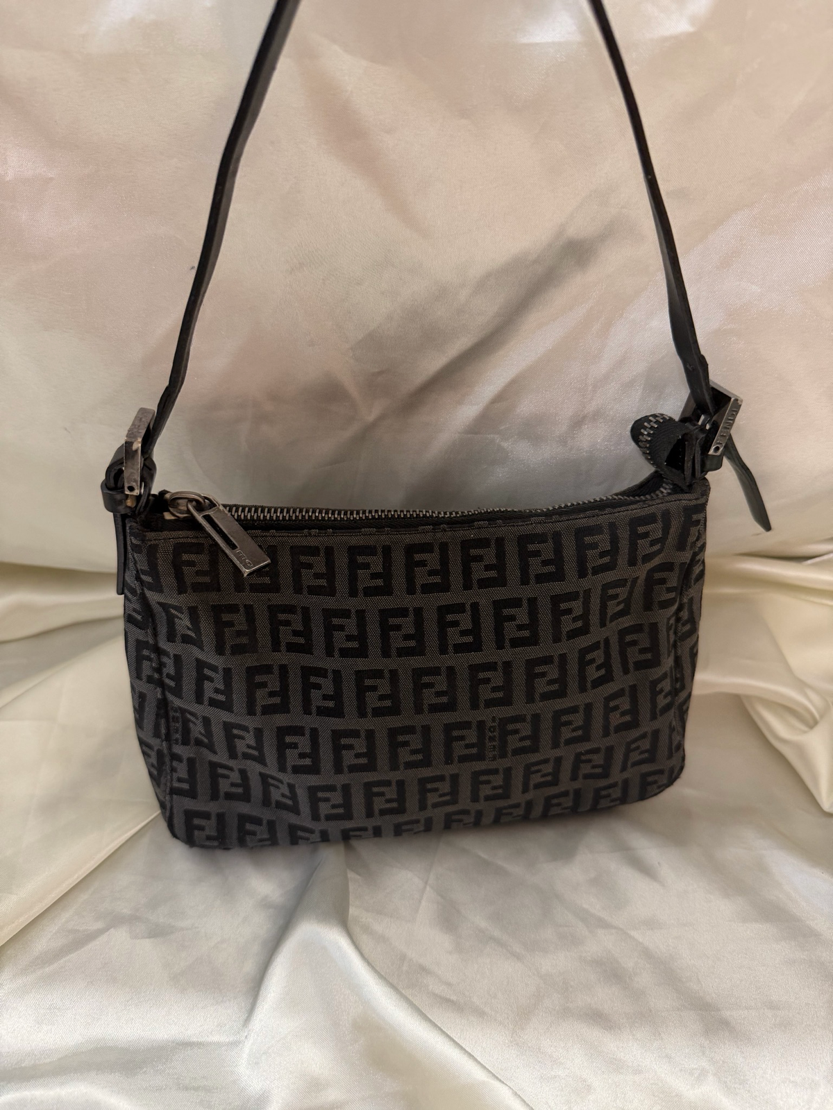 Fendi Zucca Pochette Zipper Hobo Shoulder Bag