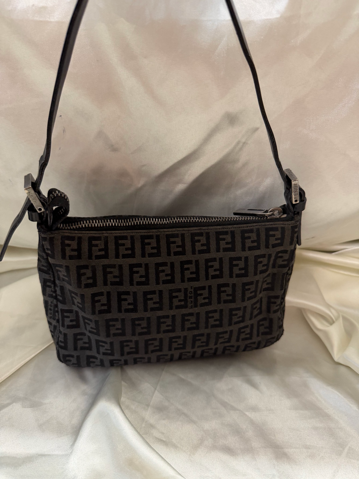 Fendi Zucca Pochette Zipper Hobo Shoulder Bag
