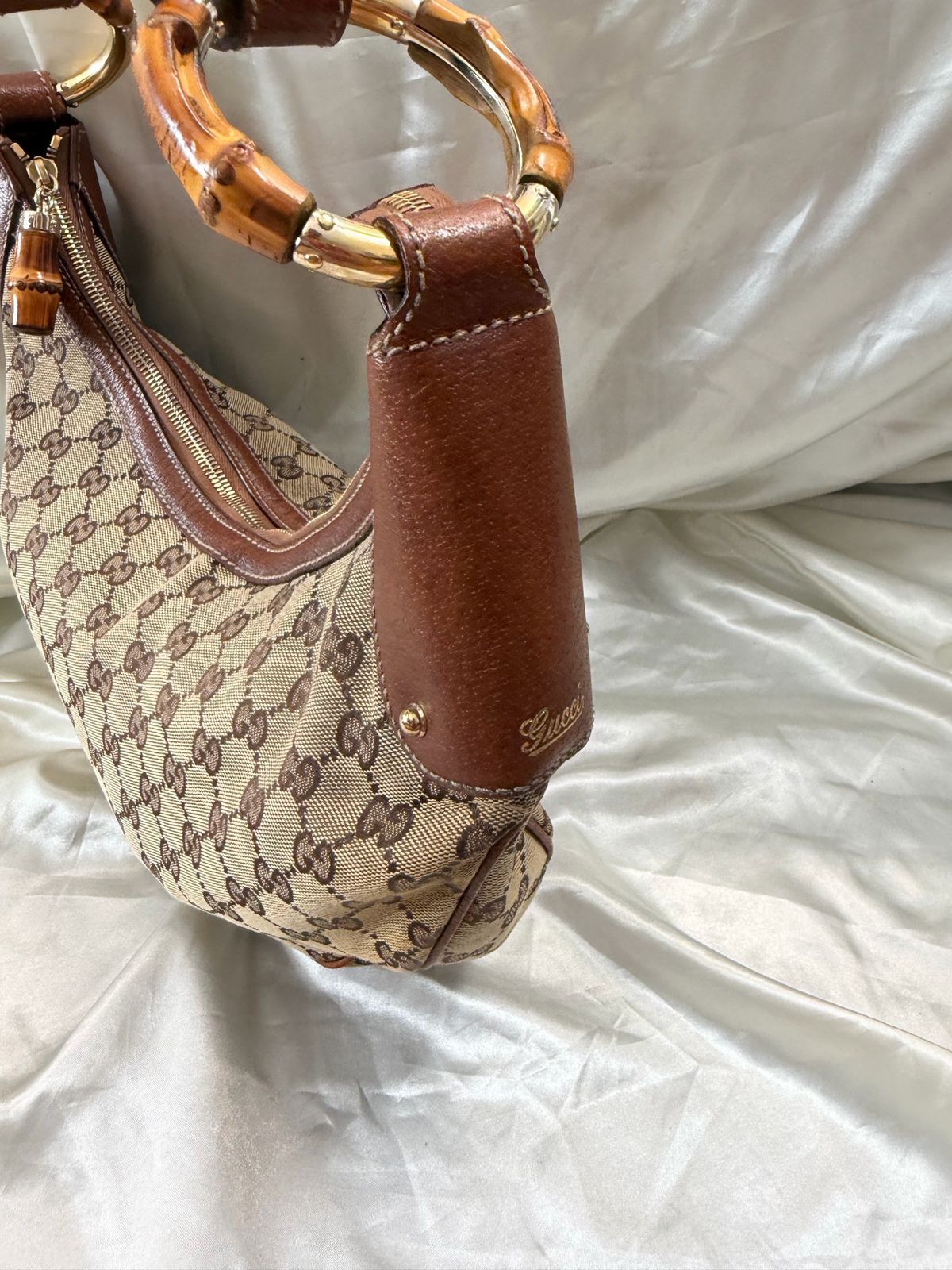 Gucci Bamboo Ring Halfmoon Hobo Shoulder Bag