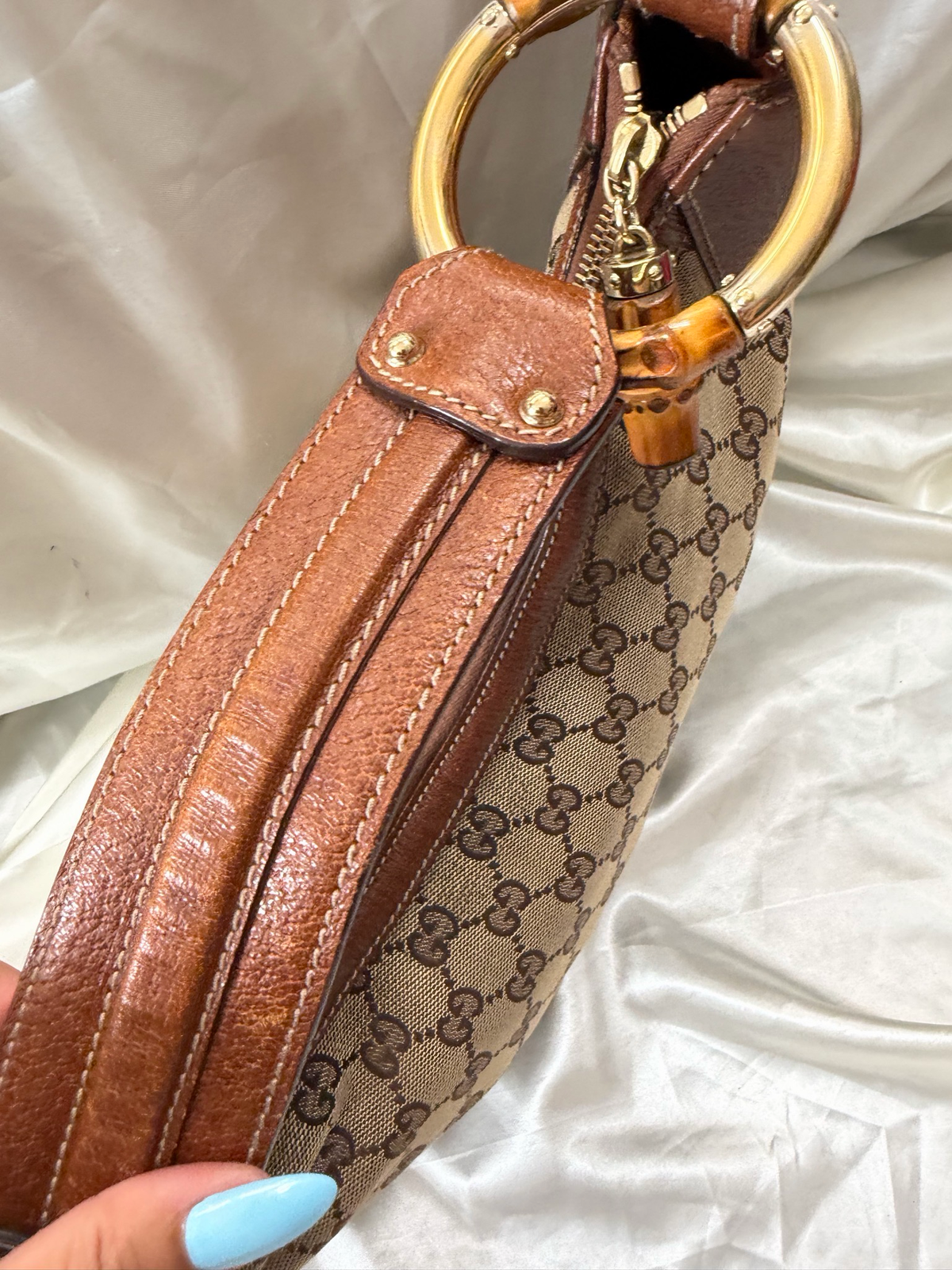 Gucci Bamboo Ring Halfmoon Hobo Shoulder Bag