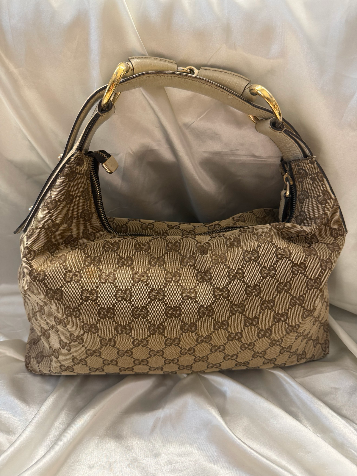 Gucci Monogram Canvas Horsebit Hobo Shoulder