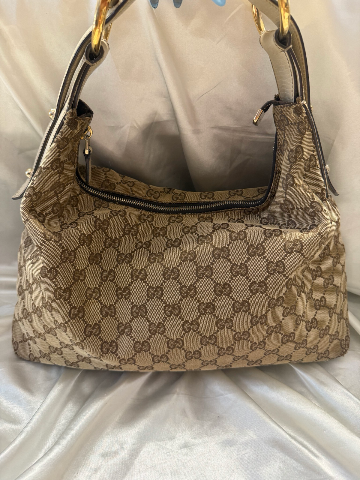Gucci Monogram Canvas Horsebit Hobo Shoulder