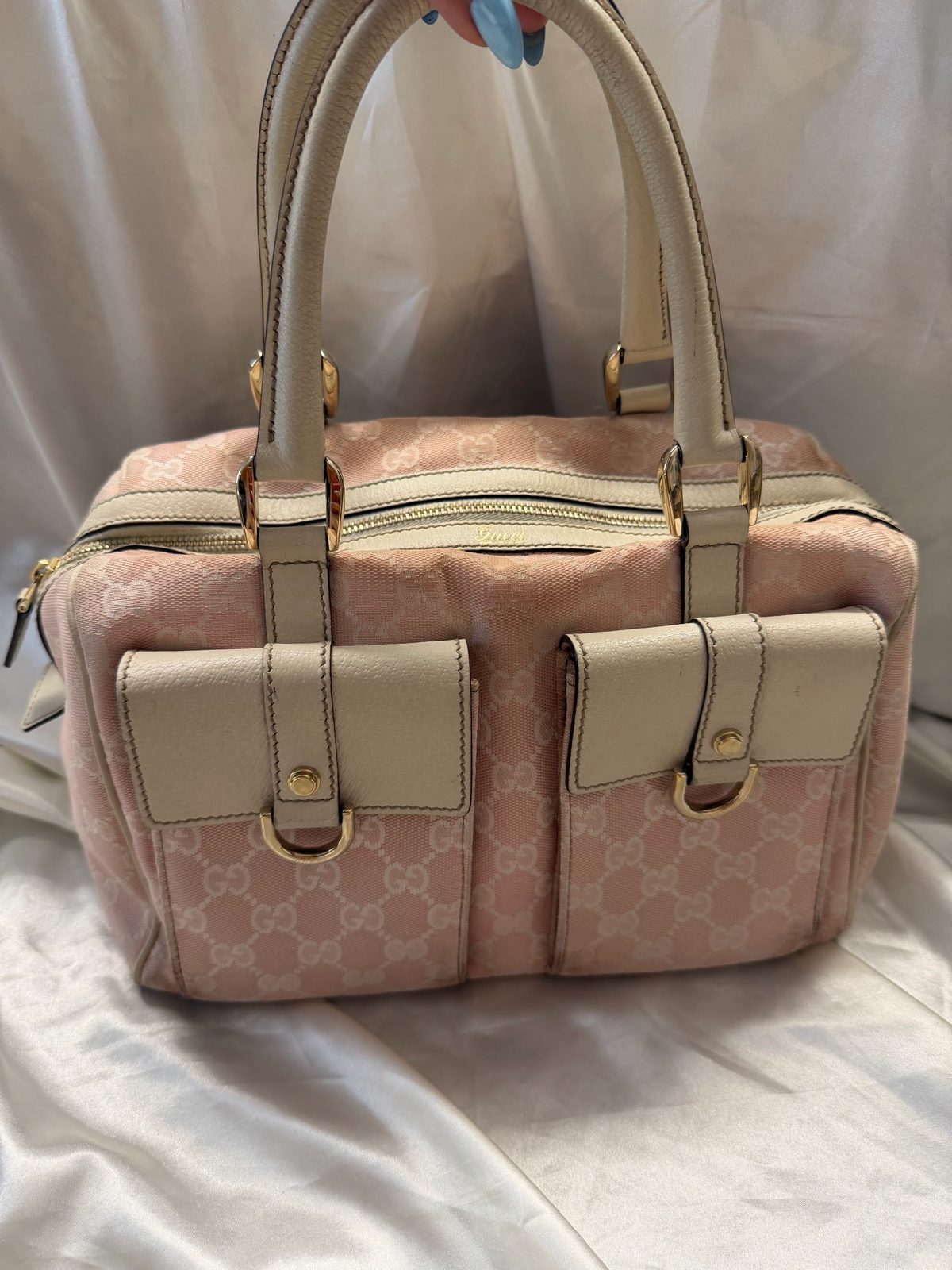 Gucci Monogram Canvas Abbey Double Pocket Satchel Bowler