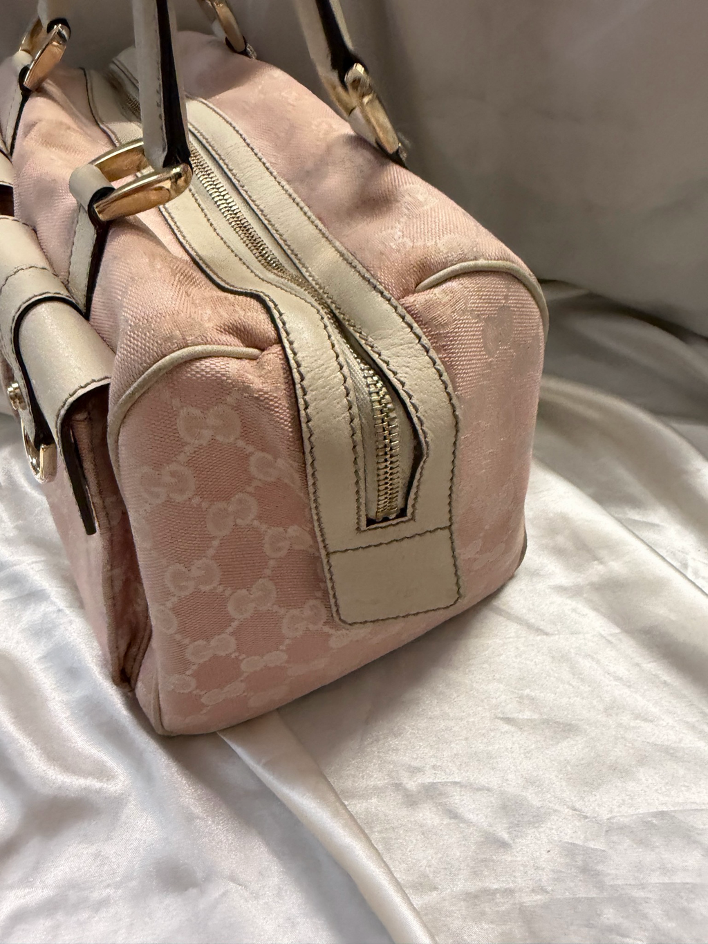 Gucci Monogram Canvas Abbey Double Pocket Satchel Bowler