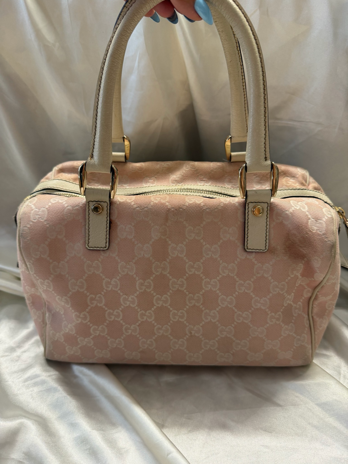 Gucci Monogram Canvas Abbey Double Pocket Satchel Bowler
