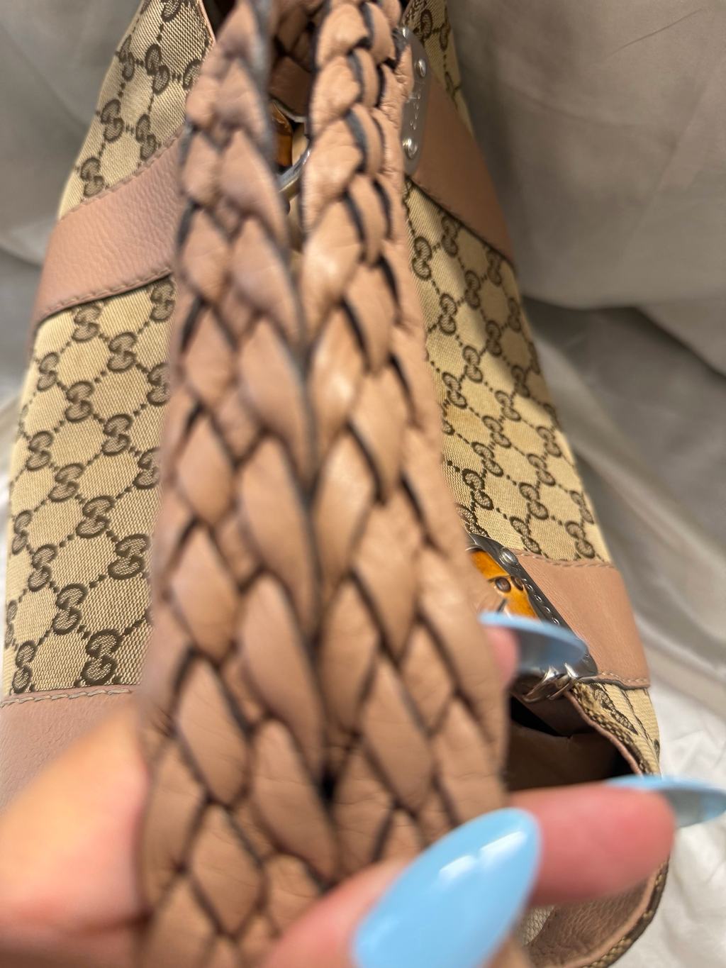 Gucci Monogram Canvas Bamboo Bar Tote Shoulder Bag