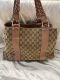 Gucci Monogram Canvas Bamboo Bar Tote Shoulder Bag
