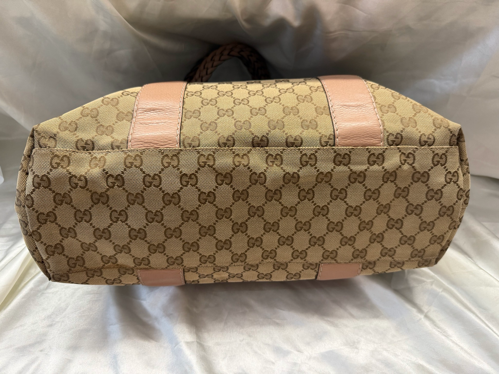 Gucci Monogram Canvas Bamboo Bar Tote Shoulder Bag