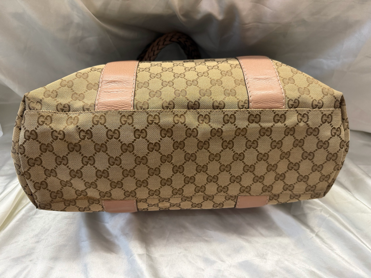 Gucci Monogram Canvas Bamboo Bar Tote Shoulder Bag