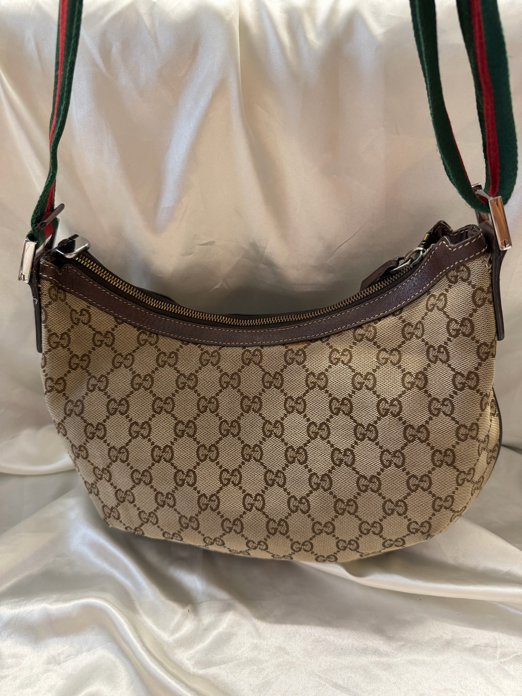Gucci Monogram Canvas Web Sling Strap Crossbody
