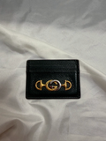 Gucci Zumi Pebbled Leather Card Holder Horsebit in Green
