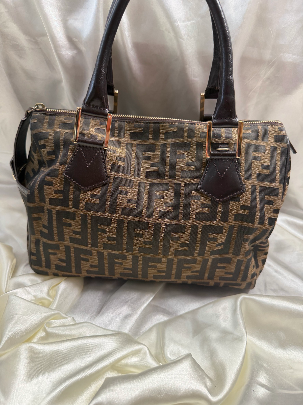 Fendi Boston Zucca Bowler Satchel Chef Tote Top Handle