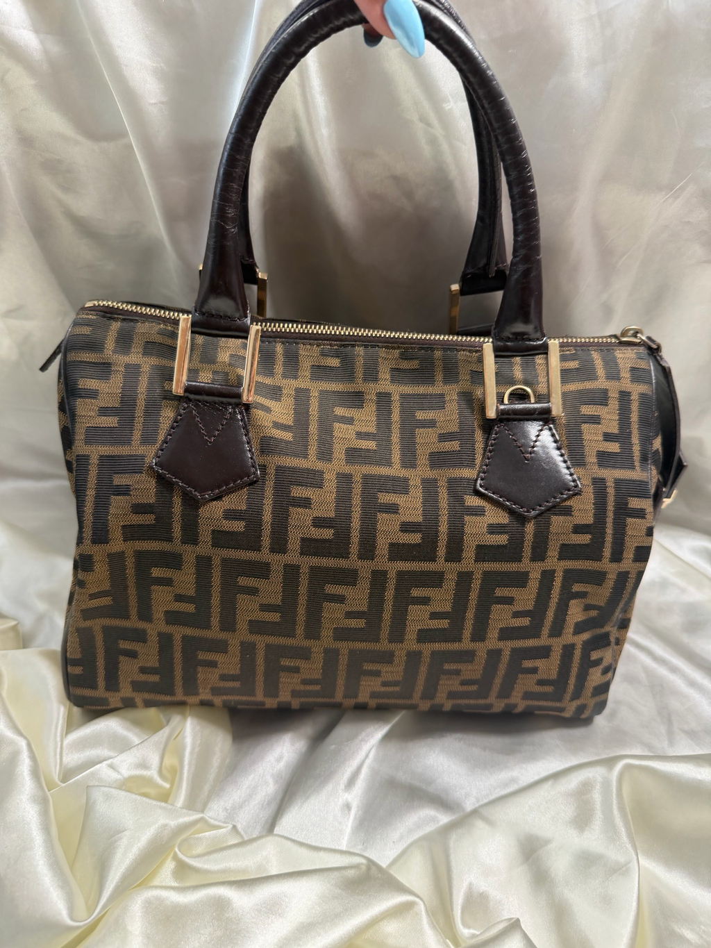 Fendi Boston Zucca Bowler Satchel Chef Tote Top Handle