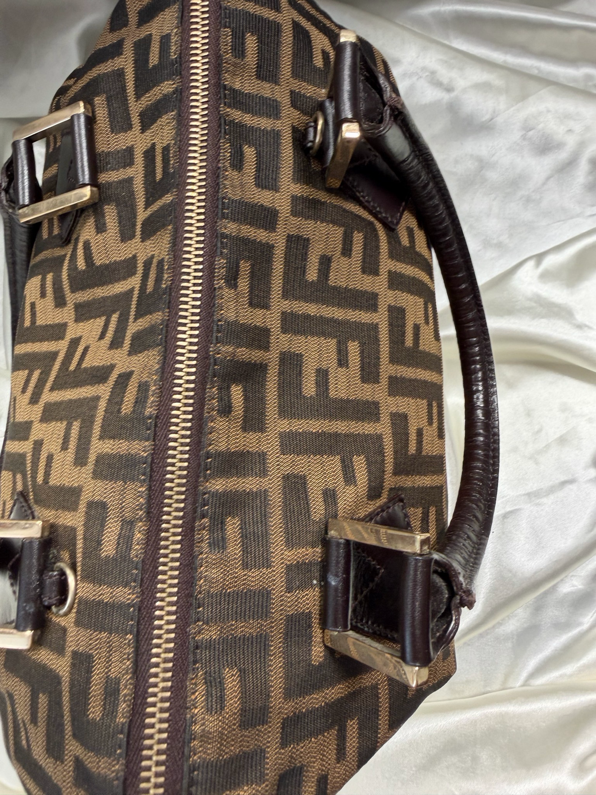 Fendi Boston Zucca Bowler Satchel Chef Tote Top Handle