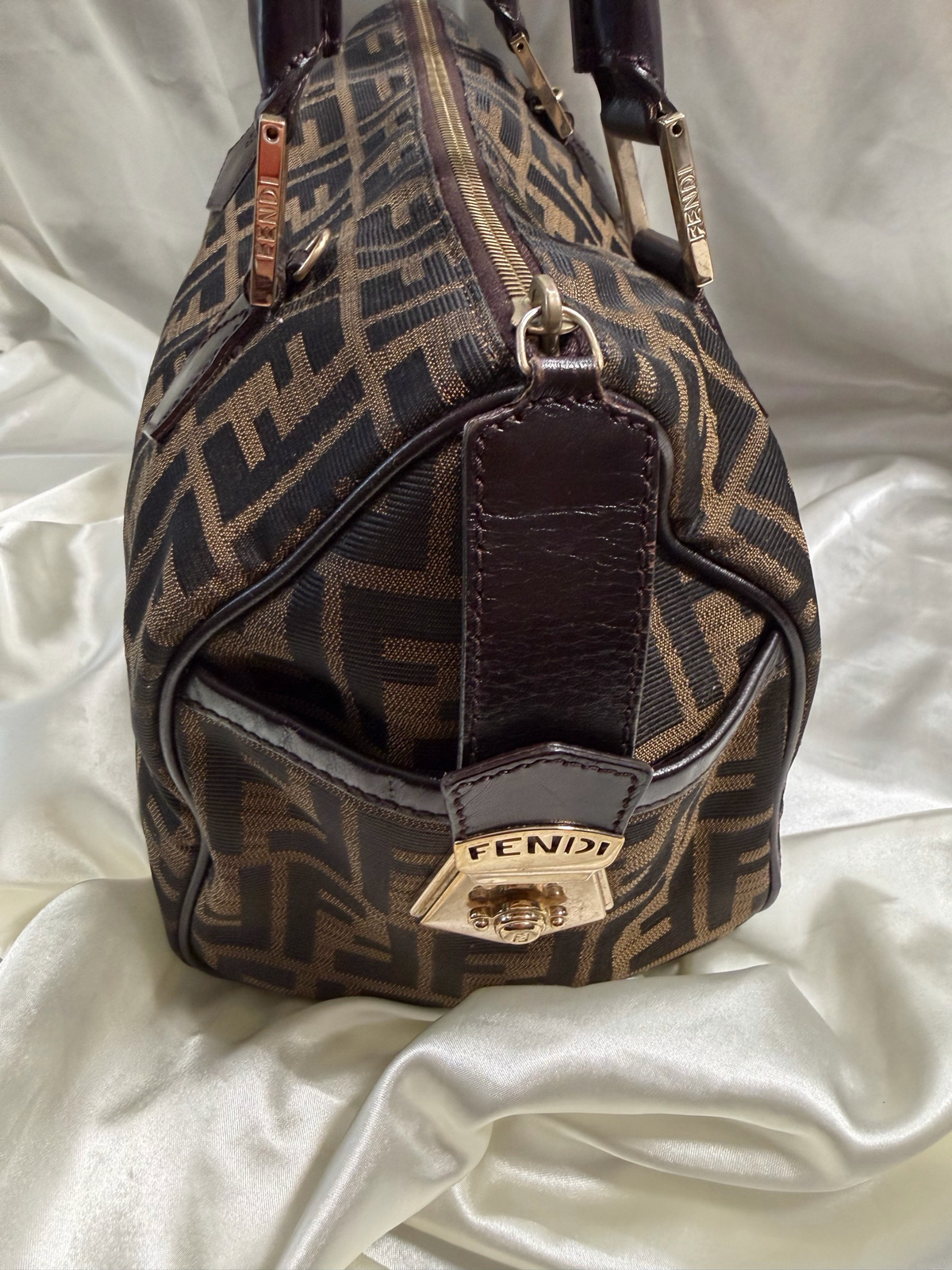 Fendi Boston Zucca Bowler Satchel Chef Tote Top Handle