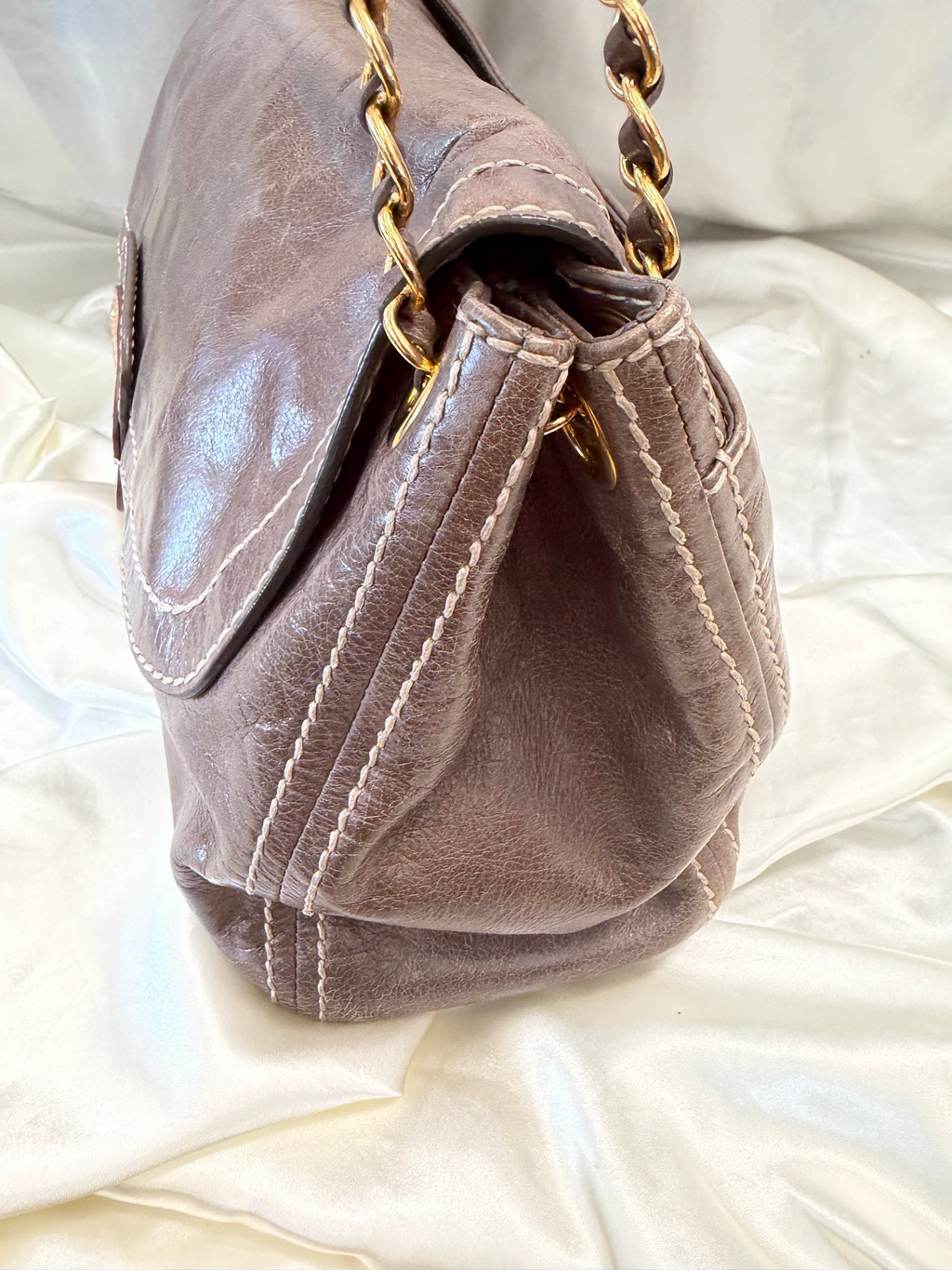Prada Vitello Shine Pushlock Chain Strap Crossbody