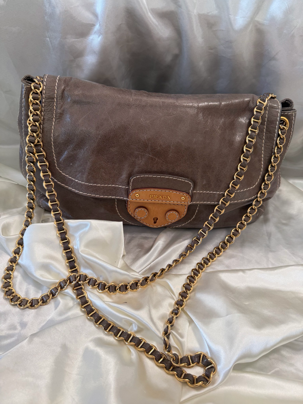 Prada Vitello Shine Pushlock Chain Strap Crossbody