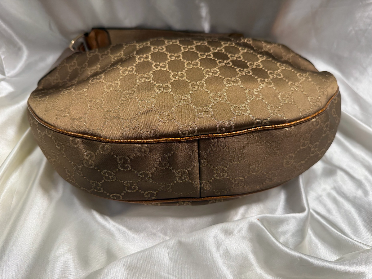 Gucci Monogram Canvas Crescent Hobo Halfmoon Shoulder Bag Metallic