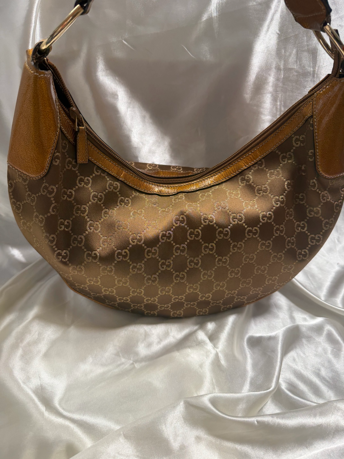 Gucci Monogram Canvas Crescent Hobo Halfmoon Shoulder Bag Metallic