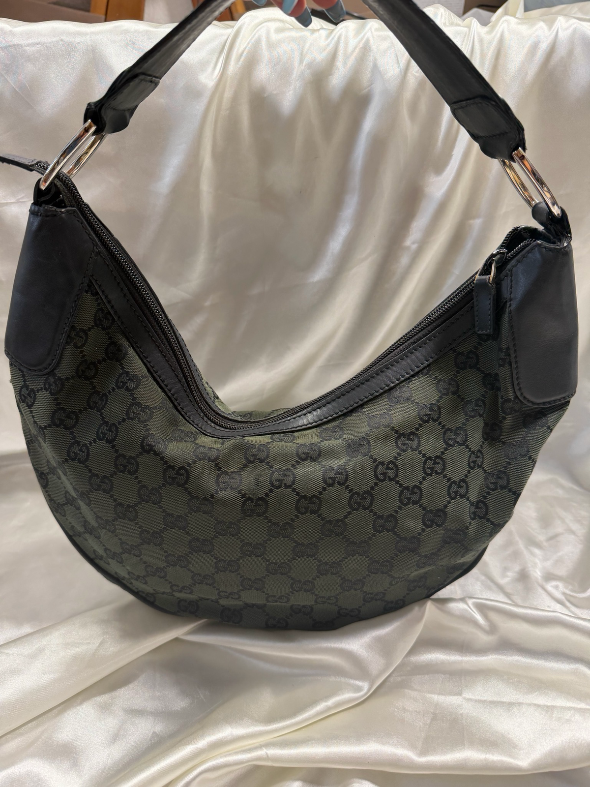 Gucci Monogram Canvas Hobo Half Moon Shoulder Bag