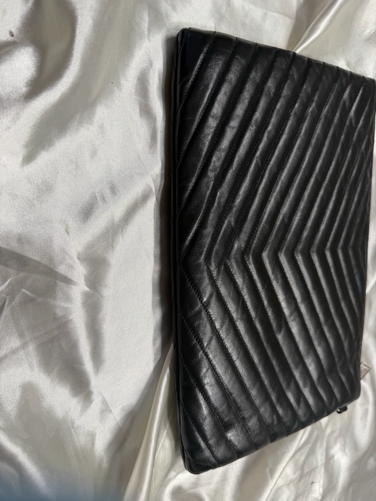 Yves Saint Laurent Matelasse Chevron Zipper Clutch in Black