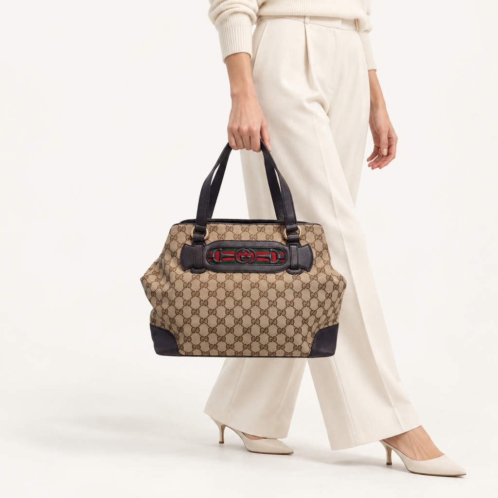 Gucci GG Canvas Tote in Dark Brown