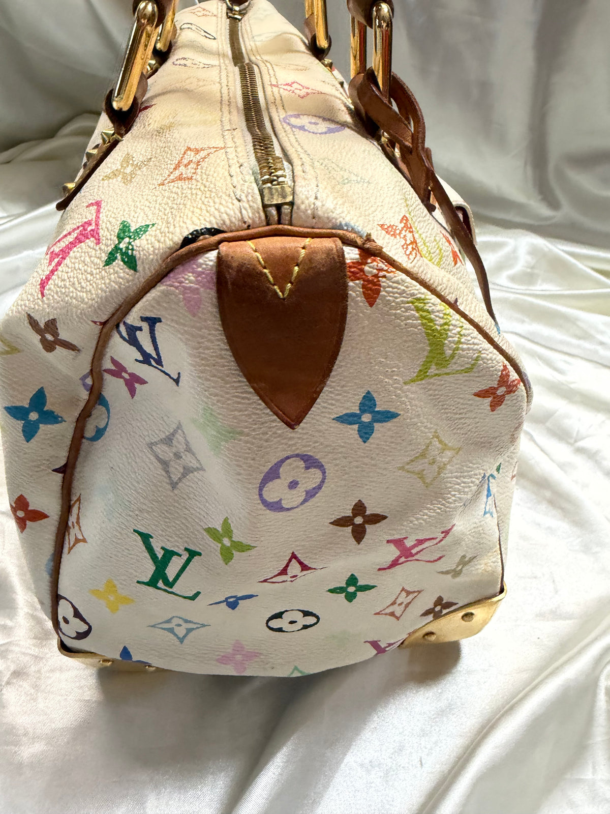 Louis Vuitton Speedy 30 Multicolor Satchel Boston Bowler in Blanc