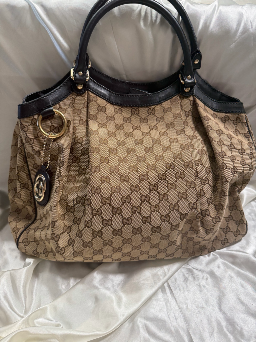 Gucci Monogram Canvas Sukey Large Tote Shoulder Bag in Black