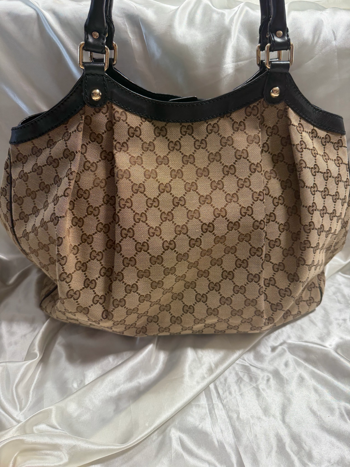 Gucci Monogram Canvas Sukey Large Tote Shoulder Bag in Black
