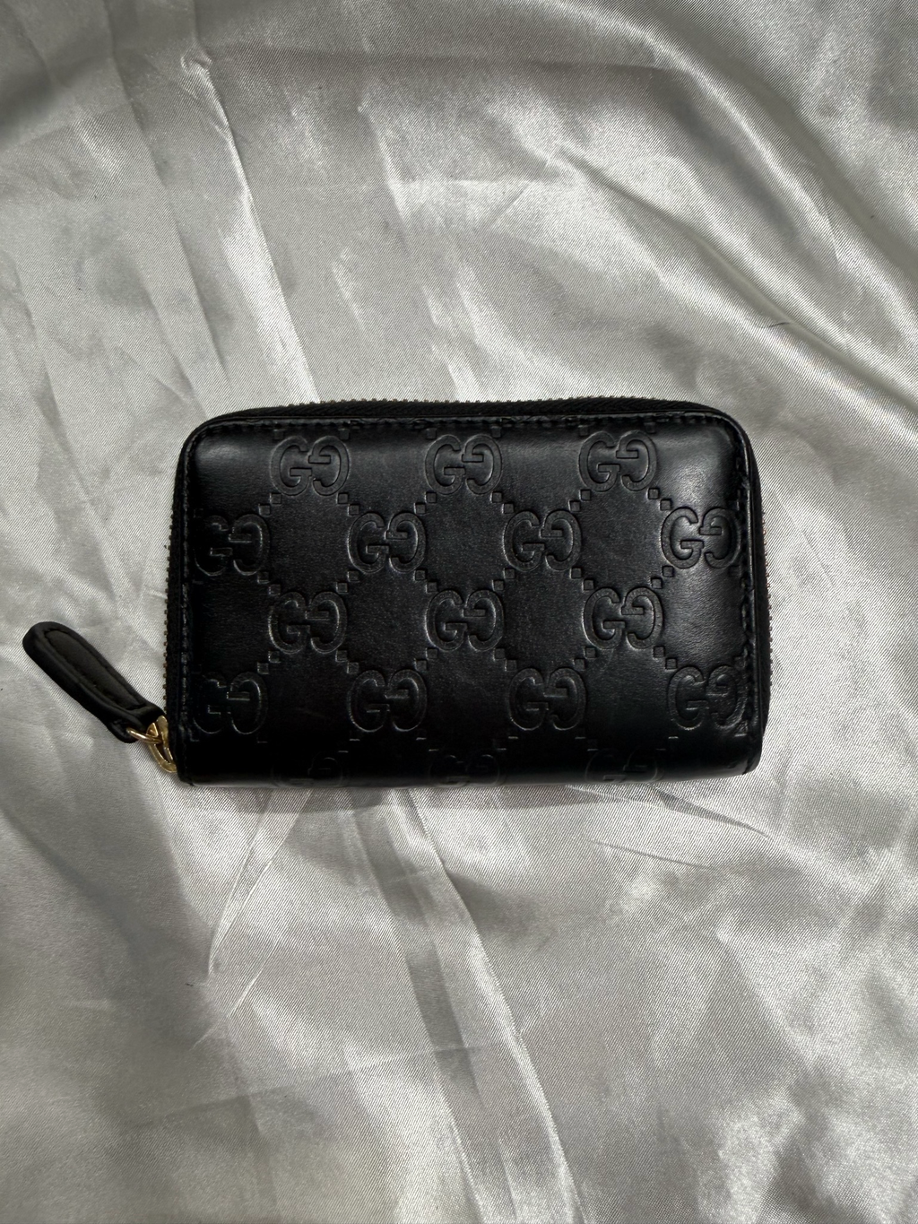 Gucci Monogram Leather Guccissima Ziparound Coin Case in Black