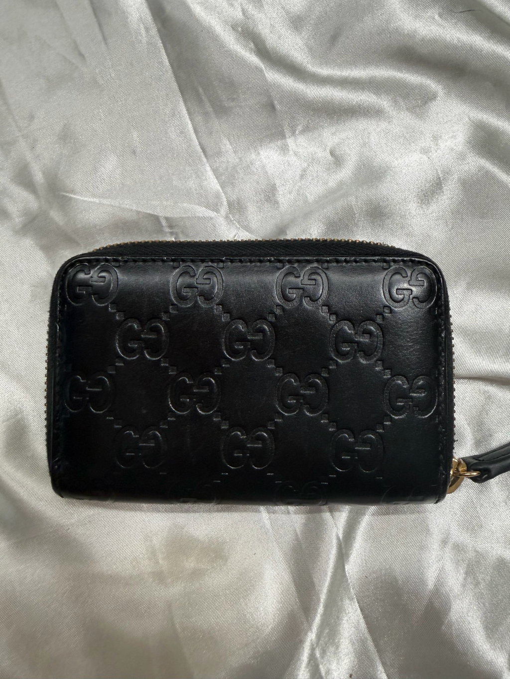 Gucci Monogram Leather Guccissima Ziparound Coin Case in Black