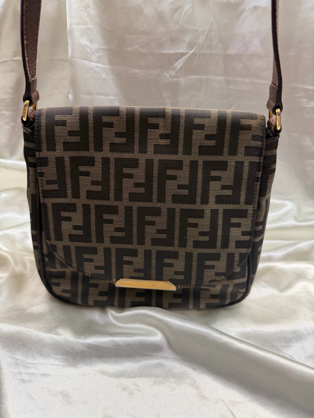 Fendi Zucca Tobacco Messenger Crossbody Sling