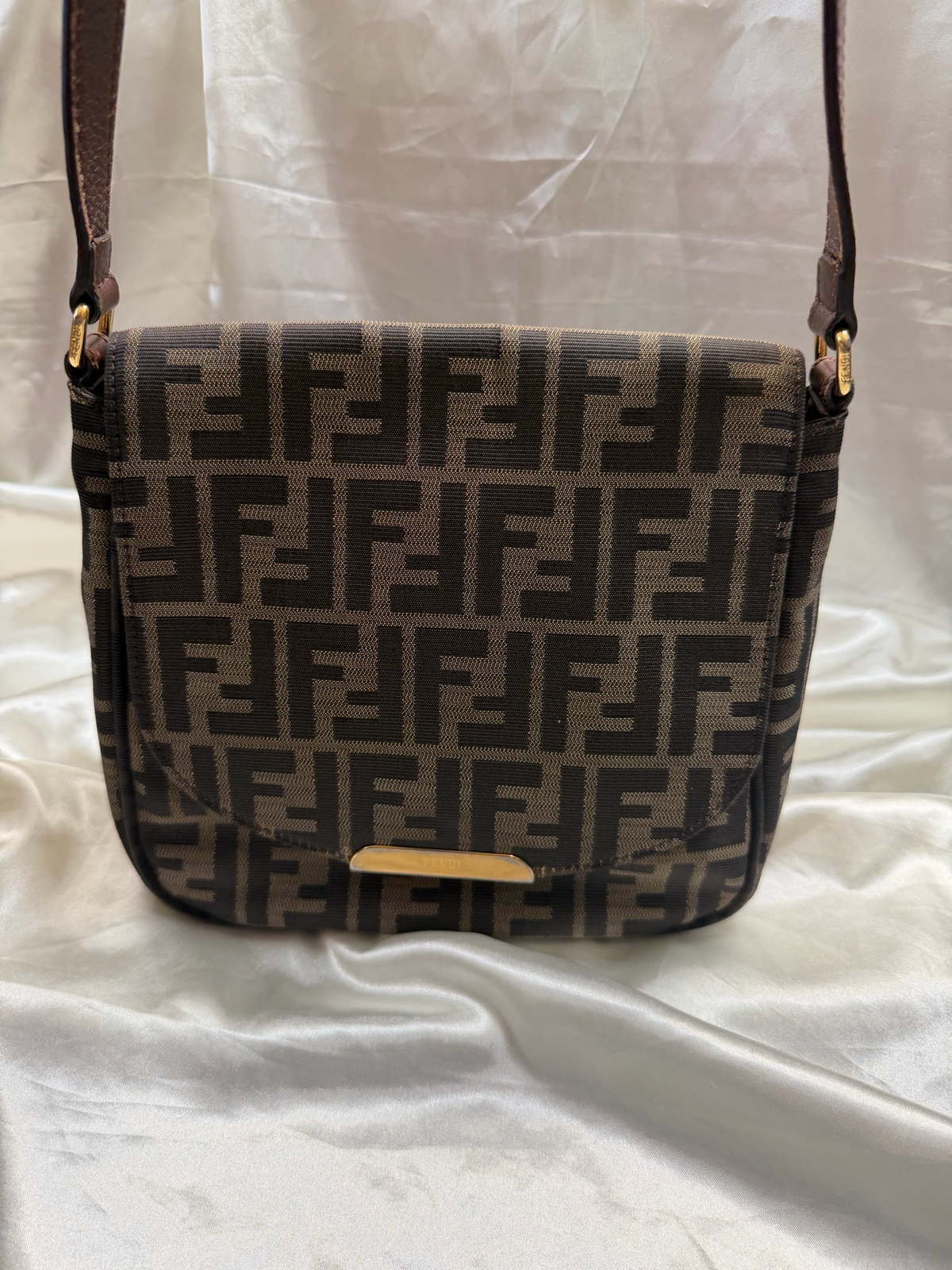 Fendi Zucca Tobacco Messenger Crossbody Sling