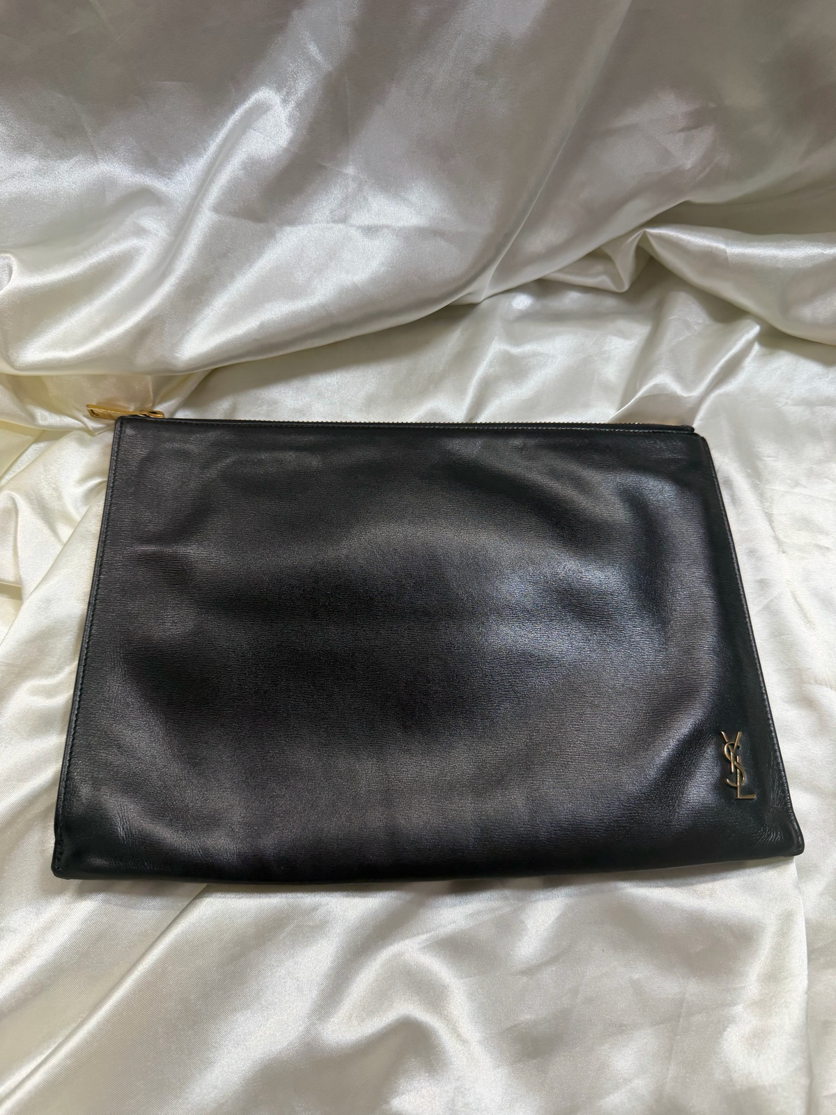 Saint Laurent Calfskin Flat Black Zipper Case